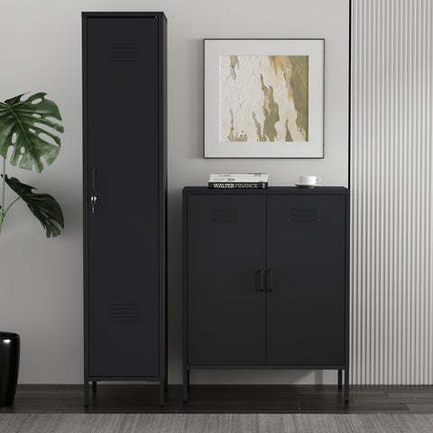 Manhattan Comfort Naomi Modern 2-Piece Metal Storage Cabinets in Black