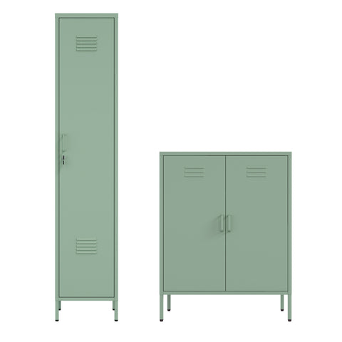 Manhattan Comfort Naomi Modern 2-Piece Metal Storage Cabinets in Sage Green
