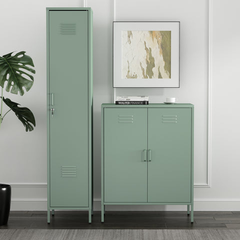 Manhattan Comfort Naomi Modern 2-Piece Metal Storage Cabinets in Sage Green