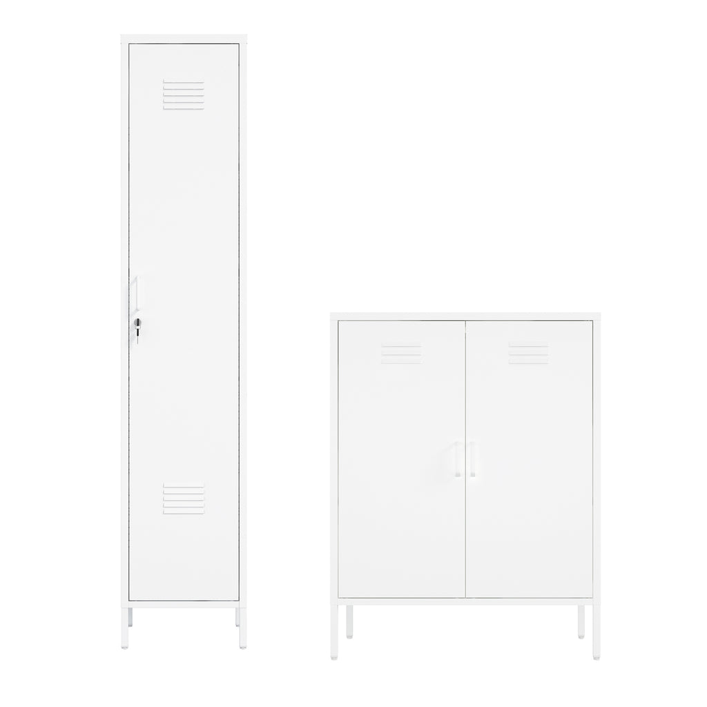 Manhattan Comfort Naomi Modern 2-Piece Metal Storage Cabinets in White