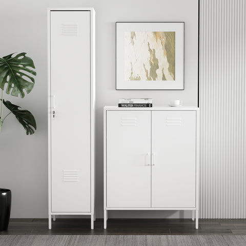 Manhattan Comfort Naomi Modern 2-Piece Metal Storage Cabinets in White