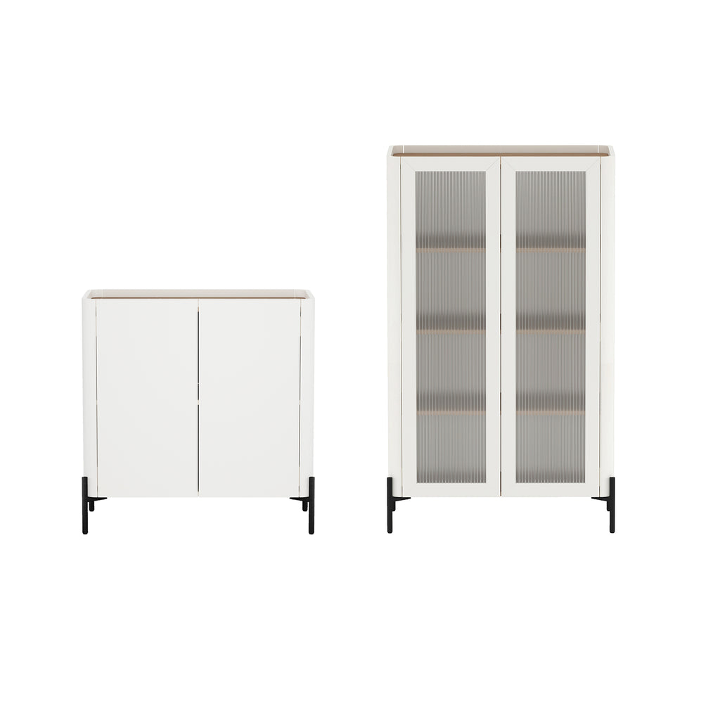 Manhattan Comfort Abbey Modern 2-Piece Accent Storage Cabinets in Maple and Off White