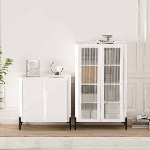 Manhattan Comfort Abbey Modern 2-Piece Accent Storage Cabinets in White