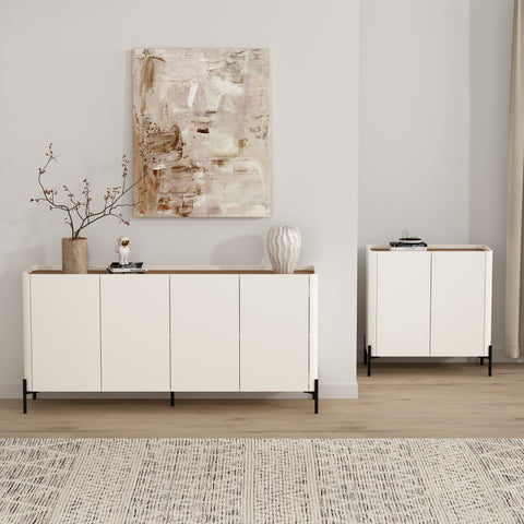 Manhattan Comfort Abbey Modern 2-Piece Buffet and Accent Cabinet in Maple and Off White