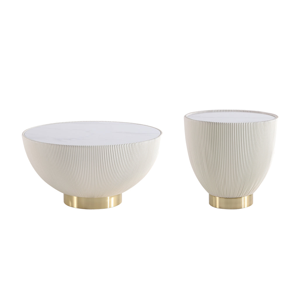 Manhattan Comfort Anderson Modern 2-Piece Coffee Table & End Table Set in Cream