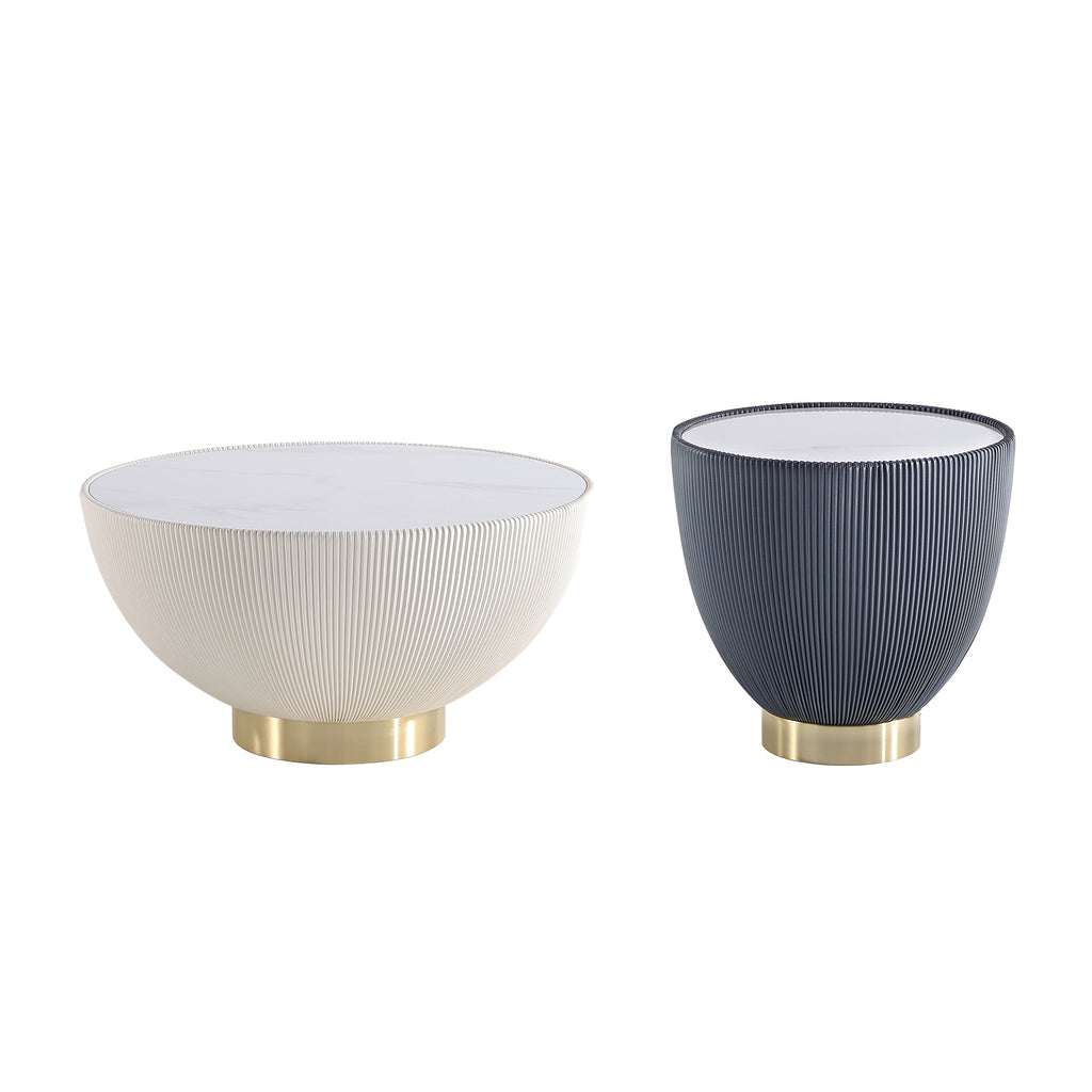 Manhattan Comfort Anderson Modern 2-Piece Coffee Table & End Table Set in Cream and Gray