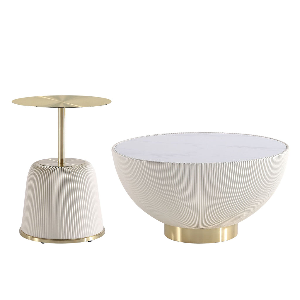 Manhattan Comfort Anderson Modern 2-Piece Coffee Table & End Table Set in Cream
