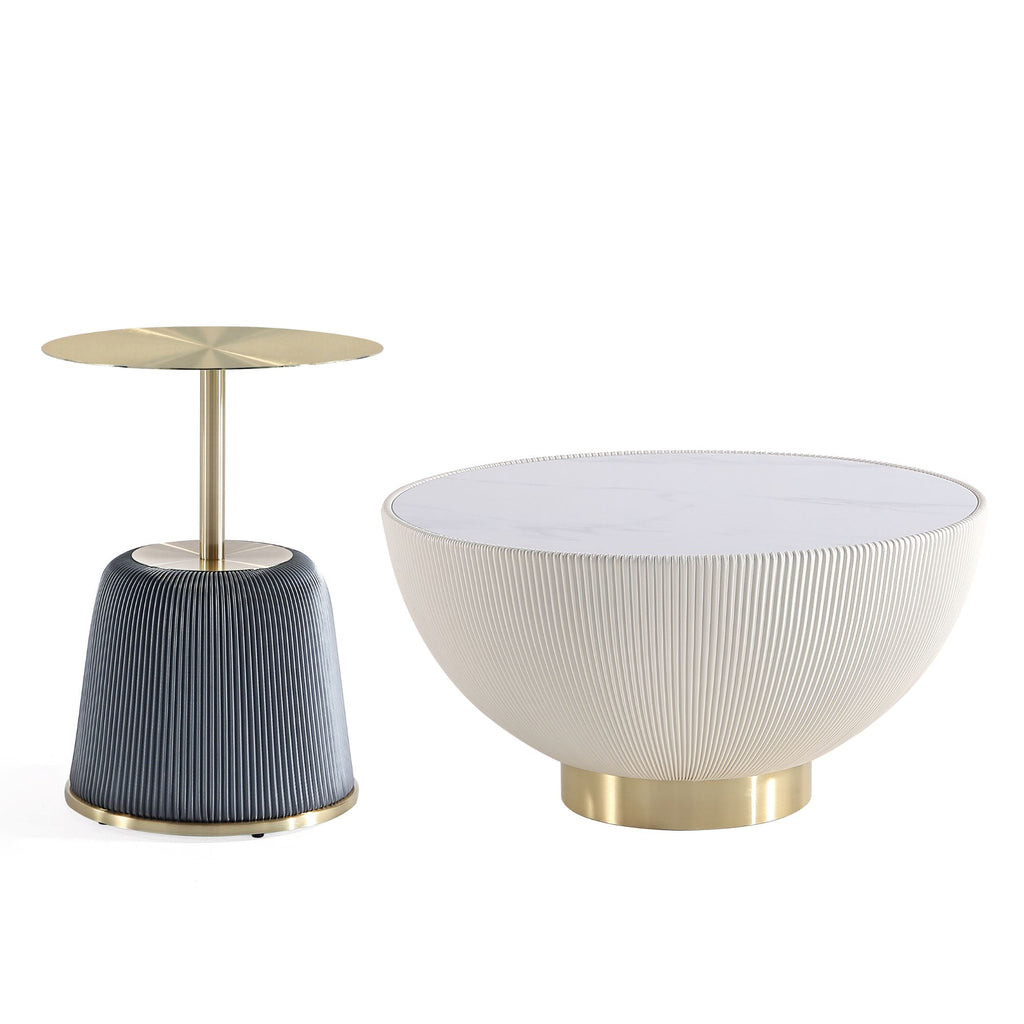 Manhattan Comfort Anderson Modern 2-Piece Coffee Table & End Table Set in Cream and Gray