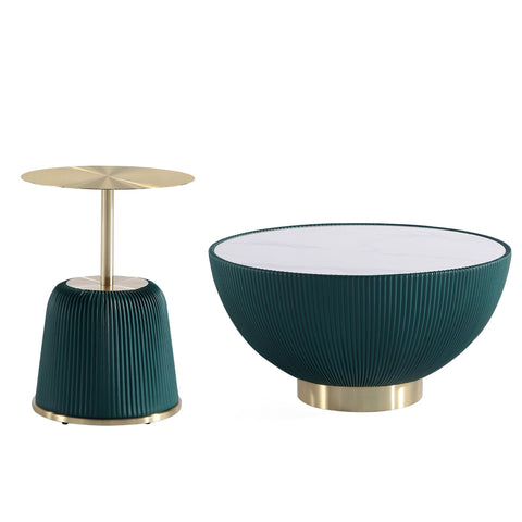 Manhattan Comfort Anderson Modern 2-Piece Coffee Table & End Table Set in Green