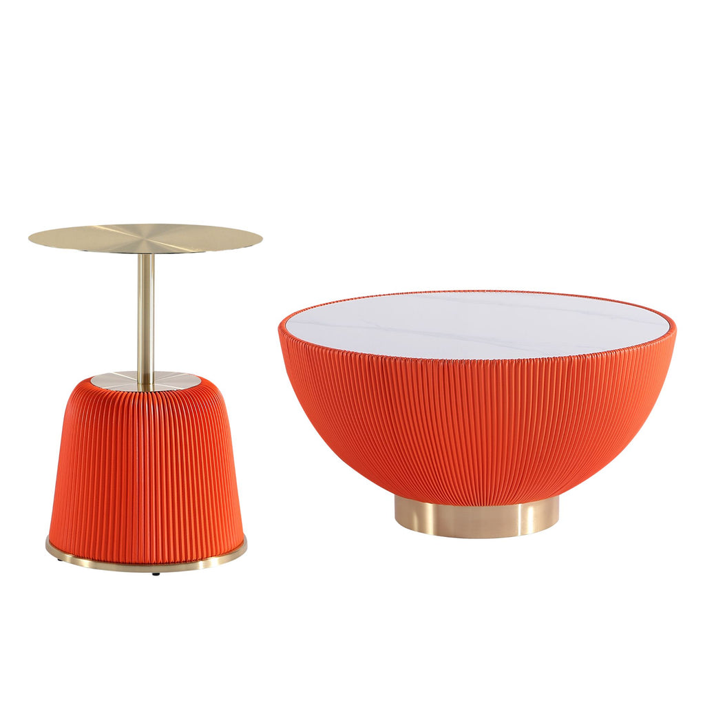 Manhattan Comfort Anderson Modern 2-Piece Coffee Table & End Table Set in Orange