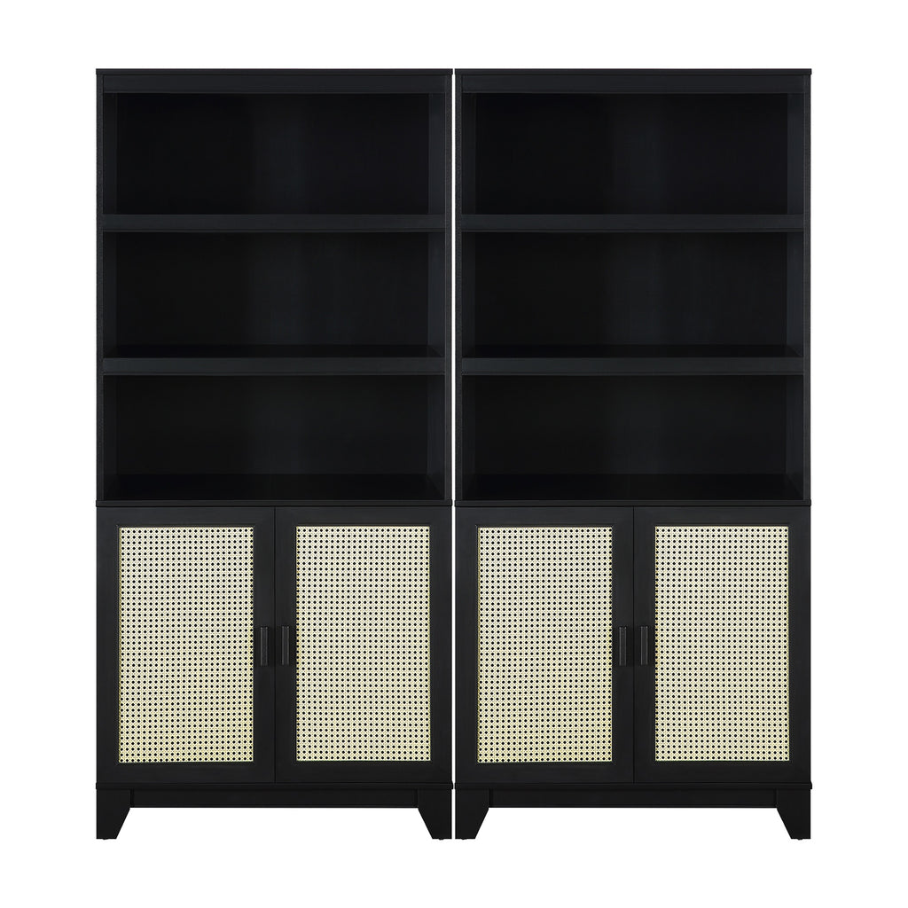 Manhattan Comfort Sheridan Mid-Century Modern 31" Bookcase Cabinet in Black (7-Shelf) - Set of 2