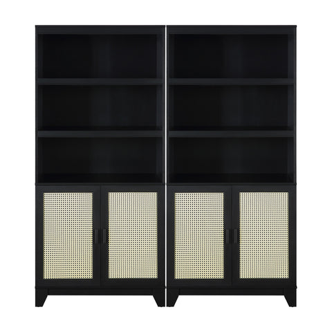 Manhattan Comfort Sheridan Mid-Century Modern 31" Bookcase Cabinet in Black (7-Shelf) - Set of 2