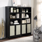 Manhattan Comfort Sheridan Mid-Century Modern 31" Bookcase Cabinet in Black (7-Shelf) - Set of 2
