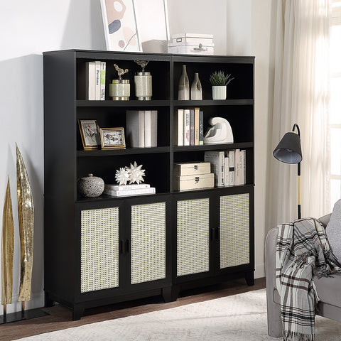 Manhattan Comfort Sheridan Mid-Century Modern 31" Bookcase Cabinet in Black (7-Shelf) - Set of 2