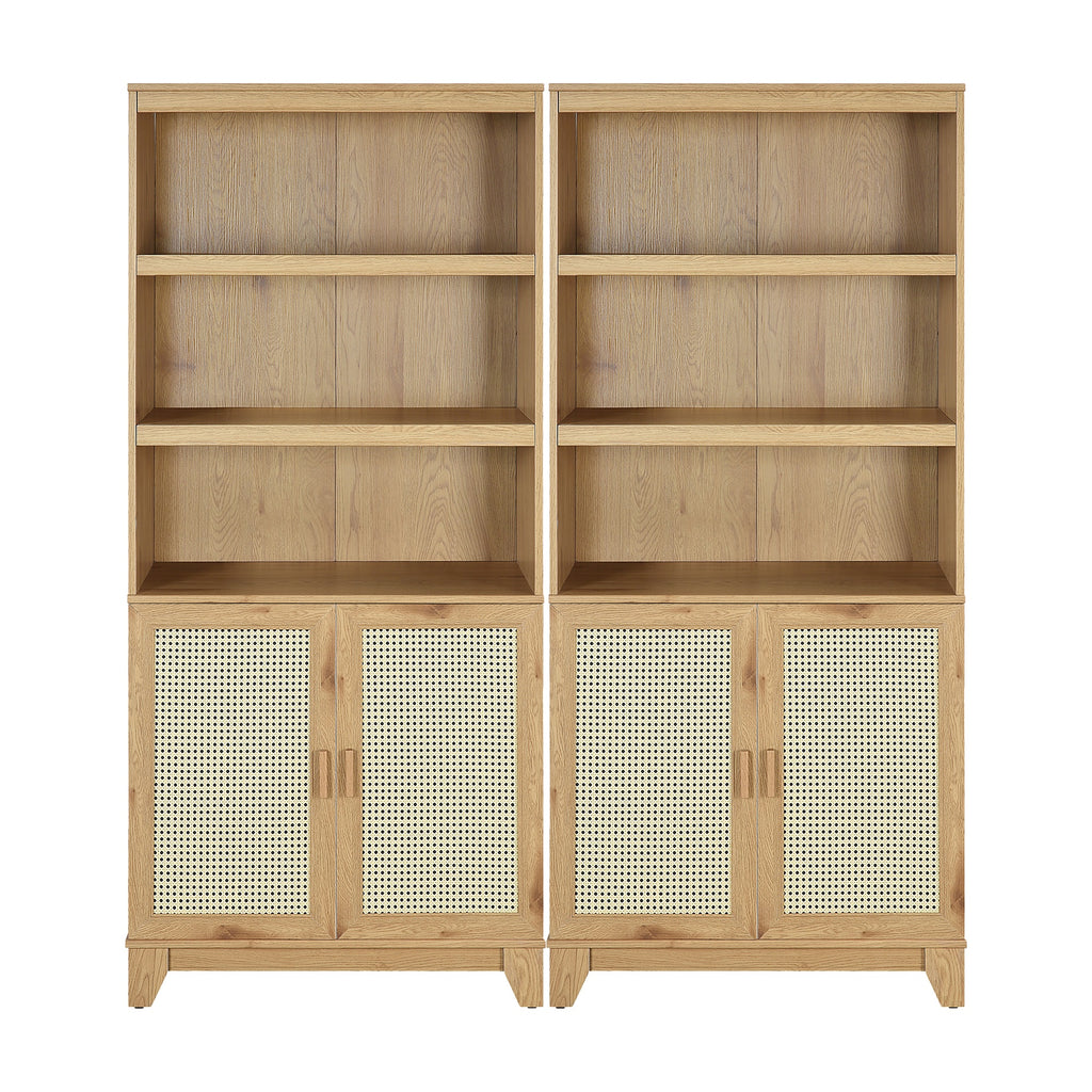 Manhattan Comfort Sheridan Mid-Century Modern 31" Bookcase Cabinet in Natural (7-Shelf) - Set of 2