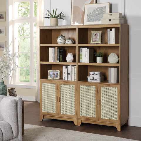 Manhattan Comfort Sheridan Mid-Century Modern 31" Bookcase Cabinet in Natural (7-Shelf) - Set of 2