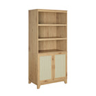 Manhattan Comfort Sheridan Mid-Century Modern 31" Bookcase Cabinet in Natural (7-Shelf) - Set of 2