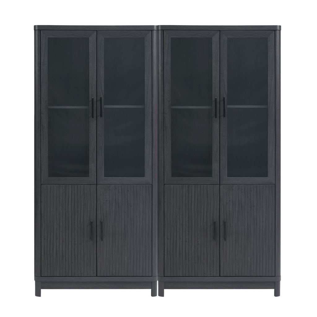 Manhattan Comfort Jodie Mid-Century Modern 31" Bookcase Cabinet in Charcoal Gray (6-Shelf) - Set of 2