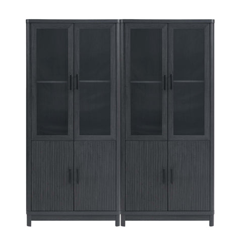 Manhattan Comfort Jodie Mid-Century Modern 31" Bookcase Cabinet in Charcoal Gray (6-Shelf) - Set of 2