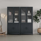 Manhattan Comfort Jodie Mid-Century Modern 31" Bookcase Cabinet in Charcoal Gray (6-Shelf) - Set of 2