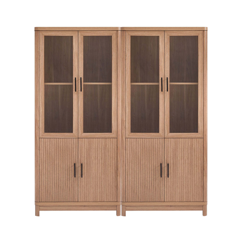 Manhattan Comfort Jodie Mid-Century Modern 31" Bookcase Cabinet in Maple (6-Shelf) - Set of 2