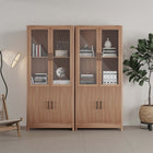 Manhattan Comfort Jodie Mid-Century Modern 31" Bookcase Cabinet in Maple (6-Shelf) - Set of 2