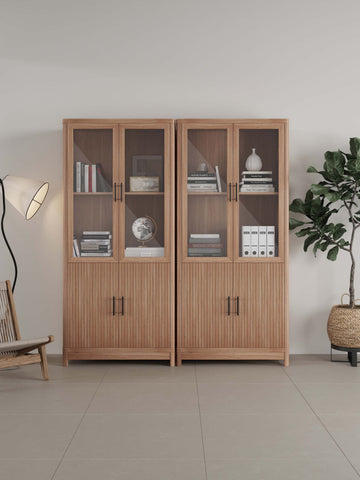 Manhattan Comfort Jodie Mid-Century Modern 31" Bookcase Cabinet in Maple (6-Shelf) - Set of 2