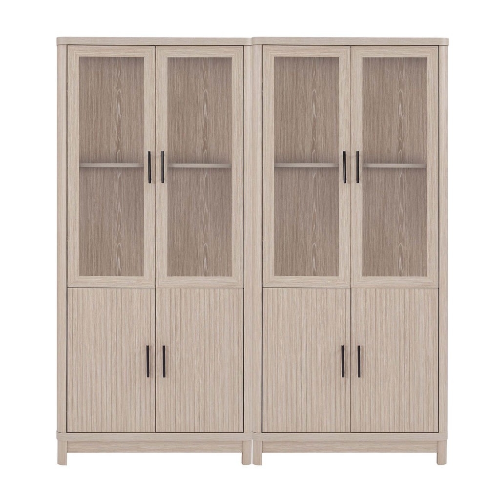 Manhattan Comfort Jodie Mid-Century Modern 31" Bookcase Cabinet in Whitewashed Oak (6-Shelf) - Set of 2