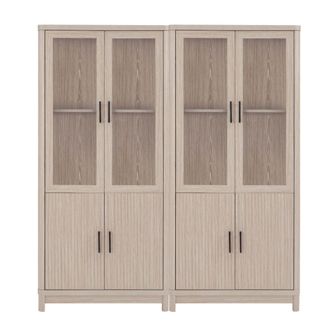 Manhattan Comfort Jodie Mid-Century Modern 31" Bookcase Cabinet in Whitewashed Oak (6-Shelf) - Set of 2