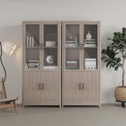 Manhattan Comfort Jodie Mid-Century Modern 31" Bookcase Cabinet in Whitewashed Oak (6-Shelf) - Set of 2
