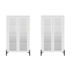 Manhattan Comfort Abbey Modern 32" Tempered Glass Bookcase Cabinet in White (4-Shelf) - Set of 2
