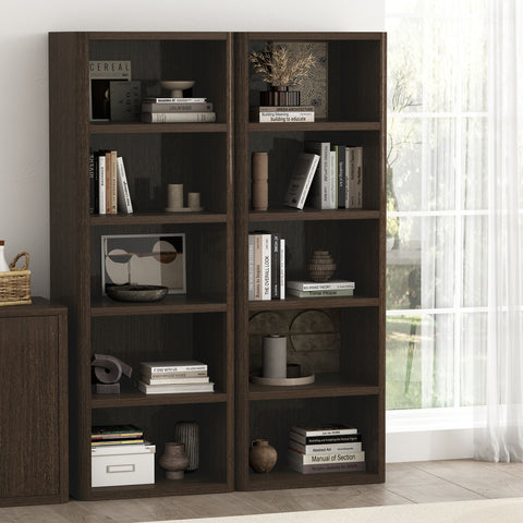 Manhattan Comfort Rivington Modern 28" Open Bookcase in Dark Walnut - Set of 2
