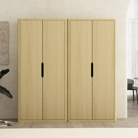 Manhattan Comfort Rivington Modern 38" Bookcase Cabinet in Natural Oak - Set of 2