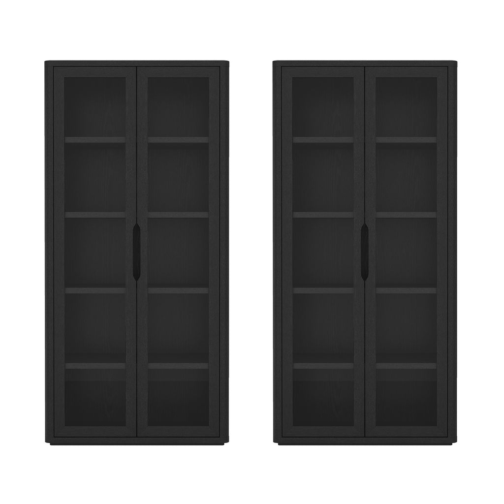 Manhattan Comfort Rivington Modern 38" Bookcase Cabinet in Black - Set of 2