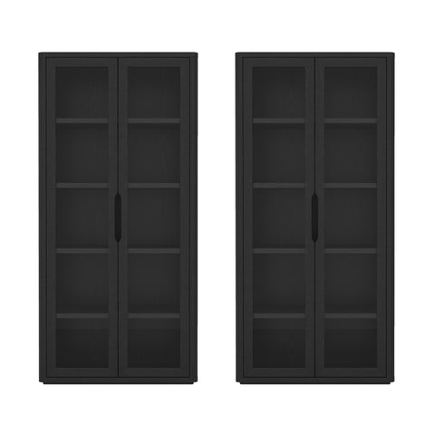 Manhattan Comfort Rivington Modern 38" Bookcase Cabinet in Black - Set of 2