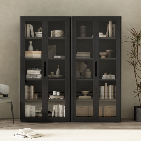 Manhattan Comfort Rivington Modern 38" Bookcase Cabinet in Black - Set of 2