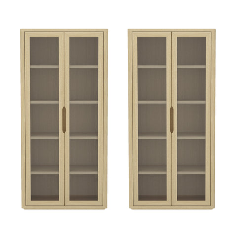 Manhattan Comfort Rivington Modern 38" Bookcase Cabinet in Natural Oak - Set of 2