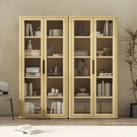 Manhattan Comfort Rivington Modern 38" Bookcase Cabinet in Natural Oak - Set of 2