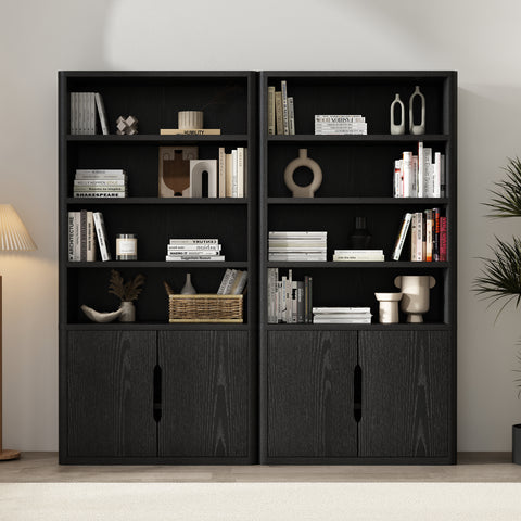 Manhattan Comfort Rivington Modern 40" Bookcase Cabinet in Black - Set of 2