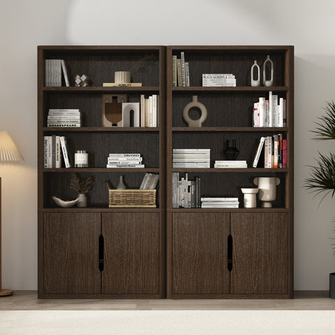 Manhattan Comfort Rivington Modern 40" Bookcase Cabinet in Walnut - Set of 2