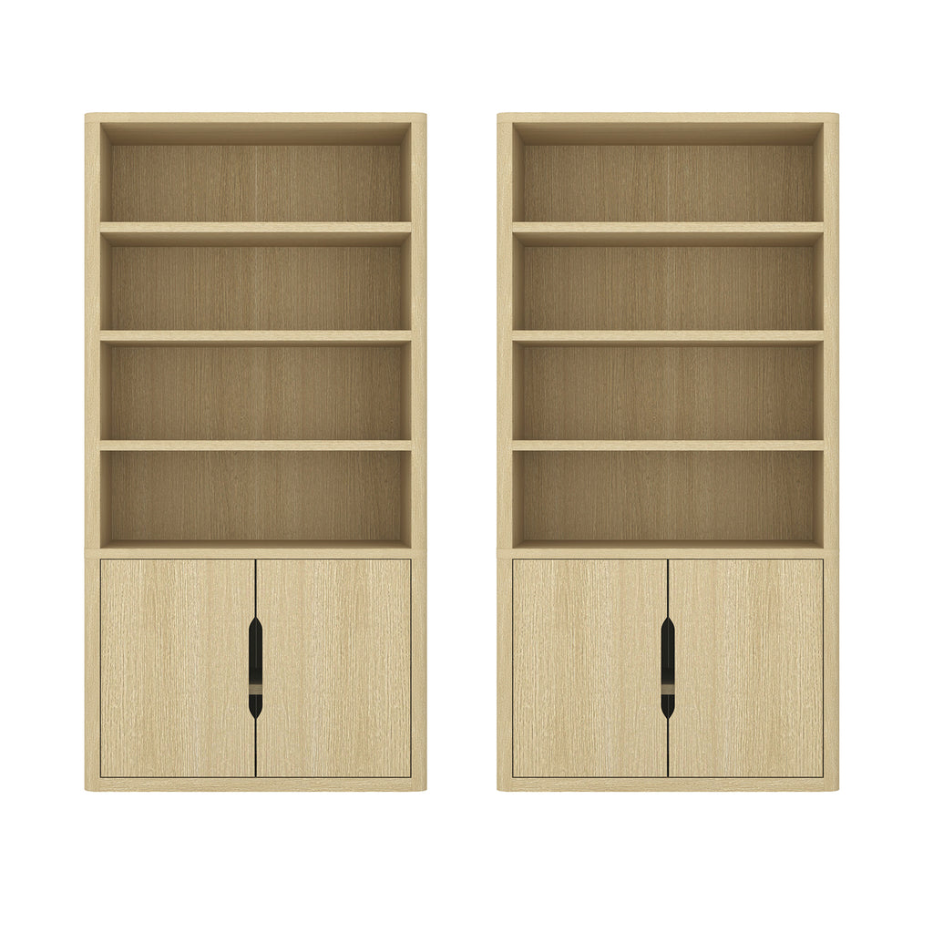 Manhattan Comfort Rivington Modern 40" Bookcase Cabinet in Natural Oak - Set of 2