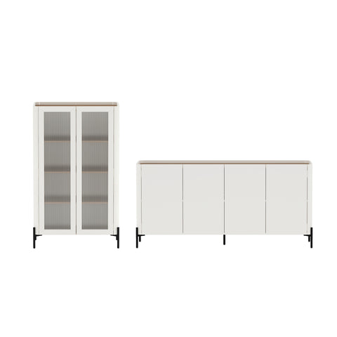 Manhattan Comfort Abbey Modern 2-Piece Buffet and Bookcase in Maple and Off White