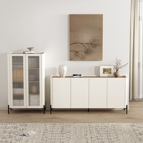 Manhattan Comfort Abbey Modern 2-Piece Buffet and Bookcase in Maple and Off White
