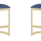 Manhattan Comfort Aura Modern Metal Upholstered Barstool in Blue - Set of 2