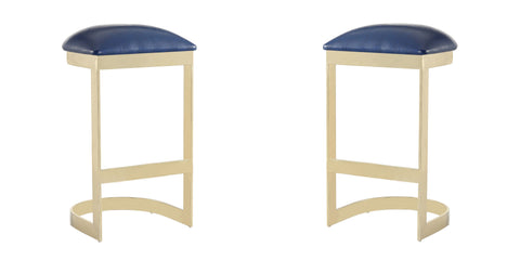 Manhattan Comfort Aura Modern Metal Upholstered Barstool in Blue - Set of 2