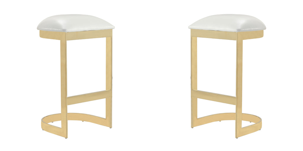 Manhattan Comfort Aura Modern Metal Upholstered Barstool in White - Set of 2