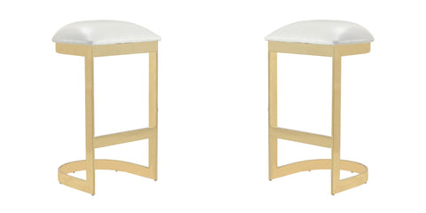 Manhattan Comfort Aura Modern Metal Upholstered Barstool in White - Set of 2