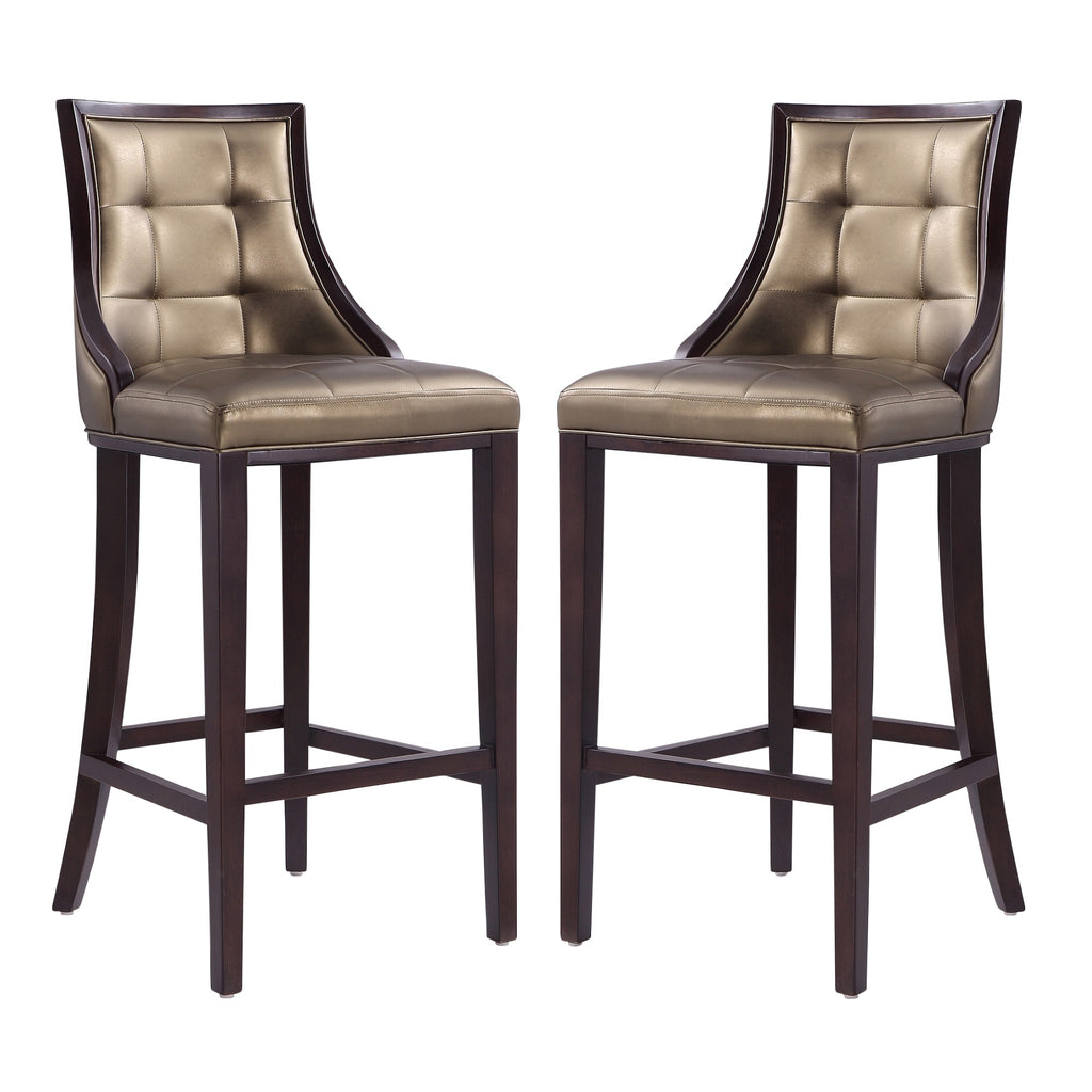 Manhattan Comfort Fifth Avenue Traditional Wood Upholstered Barstool in Bronze - Set of 2