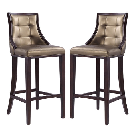 Manhattan Comfort Fifth Avenue Traditional Wood Upholstered Barstool in Bronze - Set of 2