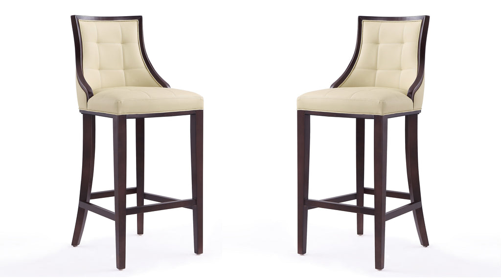 Manhattan Comfort Fifth Avenue Traditional Wood Upholstered Barstool in Cream - Set of 2